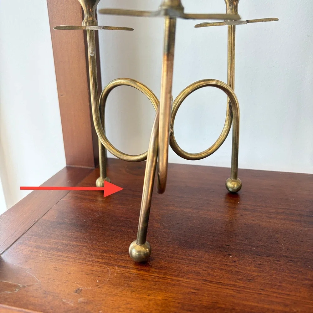 Vintage Brass Star Candelabra Pair Celestial 3-Light Taper Candle Holders Set 2